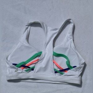 FABLETICS Women's White Sports Bra with Multicolor Stripes